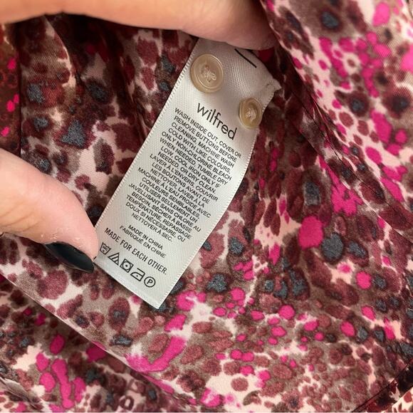 Wilfred | Aritzia Tie Front Blouse Button Down Cropped Pink Fuchsia Brown Top M - Picture 5 of 9